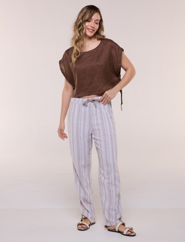 Pantalon Lino BEIGE/MULTI