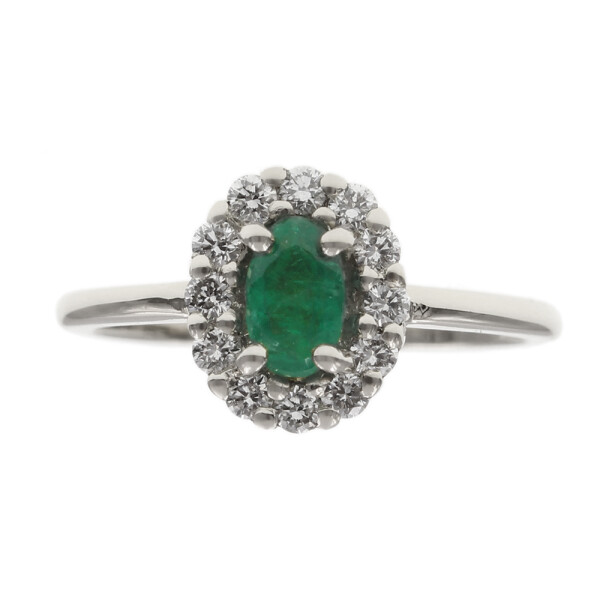 Anillo Diana en oro blanco 18k con brillantes y esmeralda * Anillo Diana en oro blanco 18k con brillantes y esmeralda *