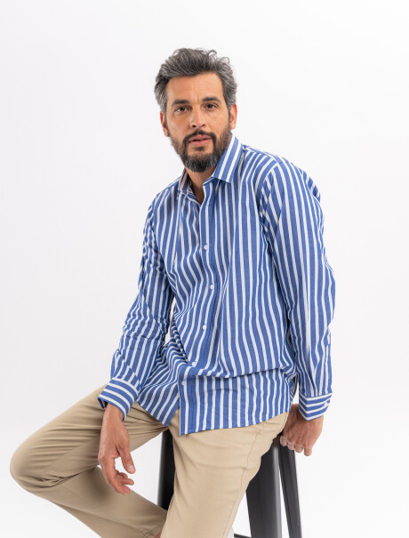 Camisa m/l casual rayas azul