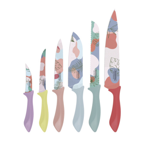 Juego 6 cuchillos "COLORCUT" con diseño de plantas -TRAMONTINA TN9706