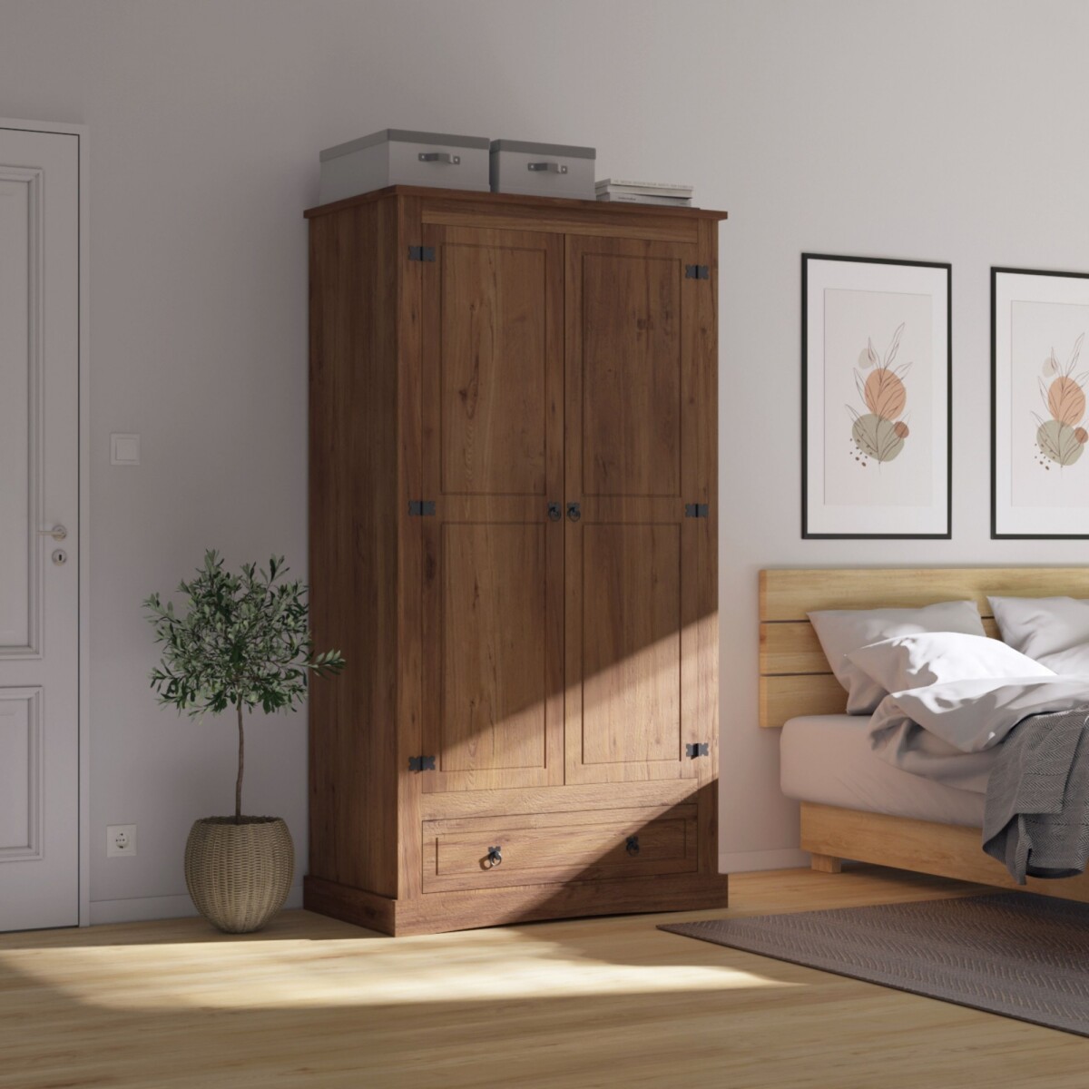 Ropero 2 puertas 1 Cajón Madera - Linea Mexicana - Nogal 