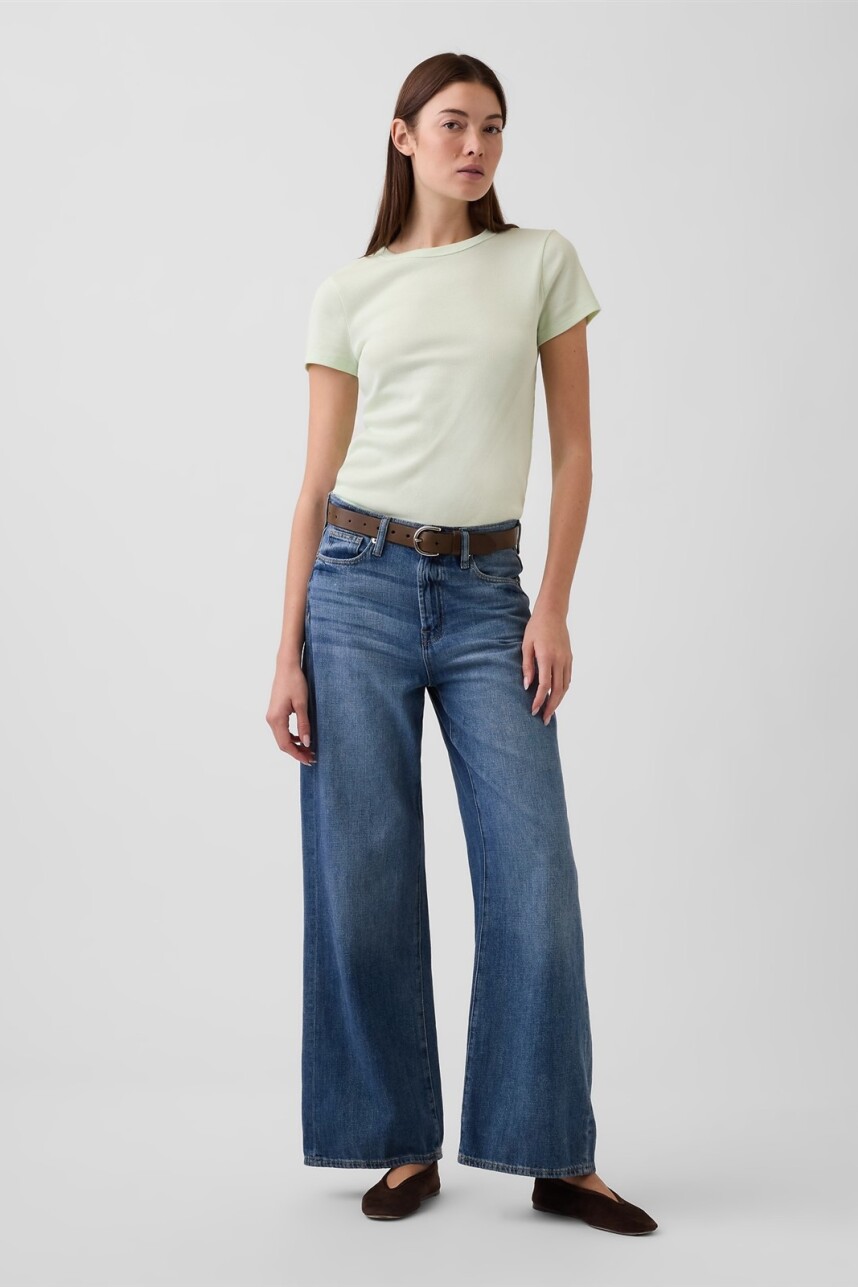 Remera Rib Manga Corta Mujer Pod Green