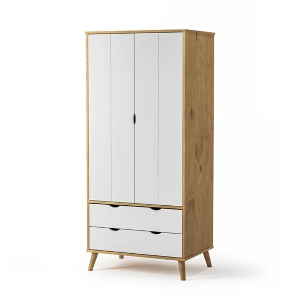 ROPERO 2 PUERTAS 2 CAJONES GUARDARROPA ARMARIO PLACARD CLOSET EN MADERA MACIZA BLANCO