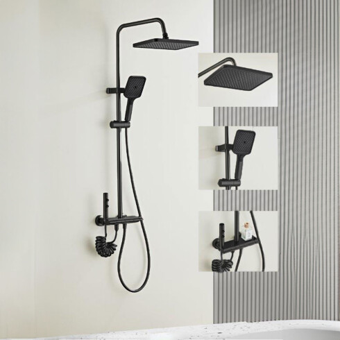 Griferia Barra Ducha Exterior De Aluminio - Color Negro Mate 000