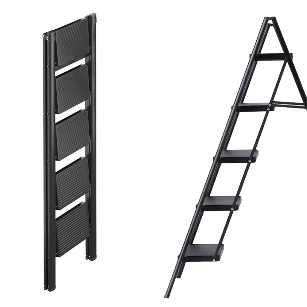 Escalera De 5 Escalones Antidezlisante Y Plegable Negro