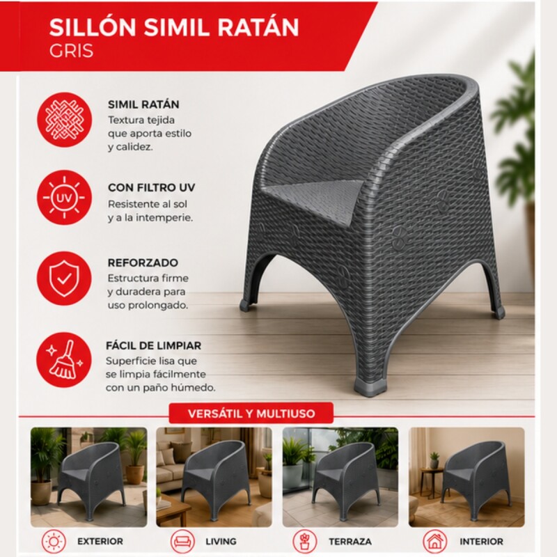 Set 2 Sillones Olivia ratán GRIS