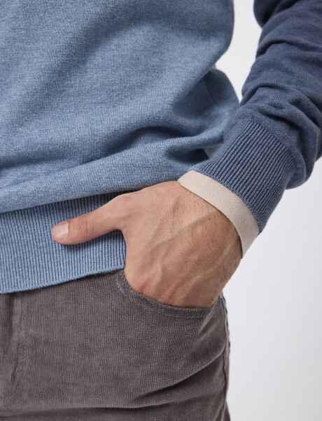 Sweater tejido medio cierre azul piedra