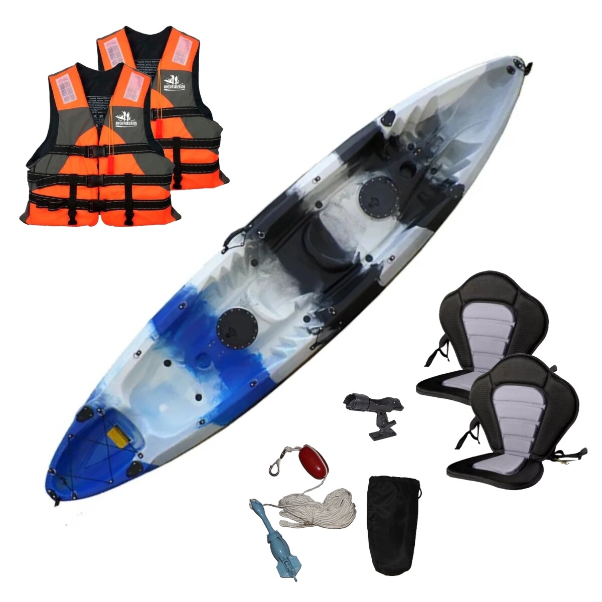 Kayak triplo 2 adultos + 1 niño con sillín - Azul negro 