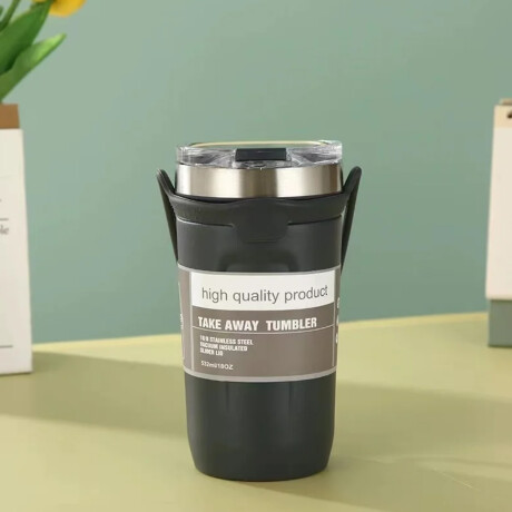 Vaso térmico de acero con tapa y agarre de silicona Negro