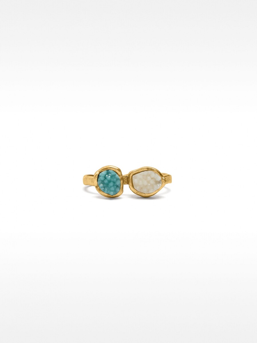 Anillo Doble Con Detalles De Resina - azul 