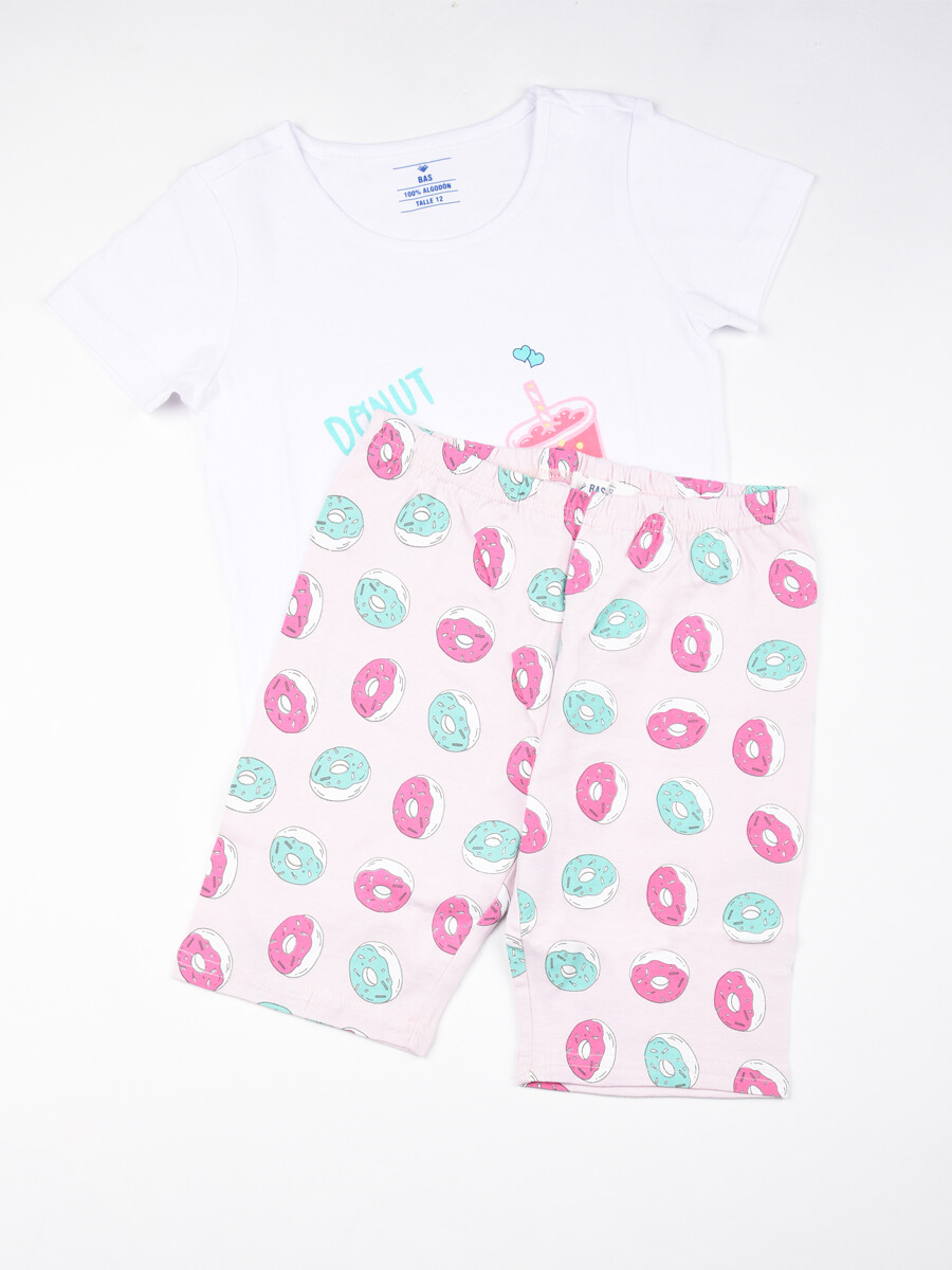 Pijama estampa Macaron- Talle 10 al 16 - Blanco y rosa 