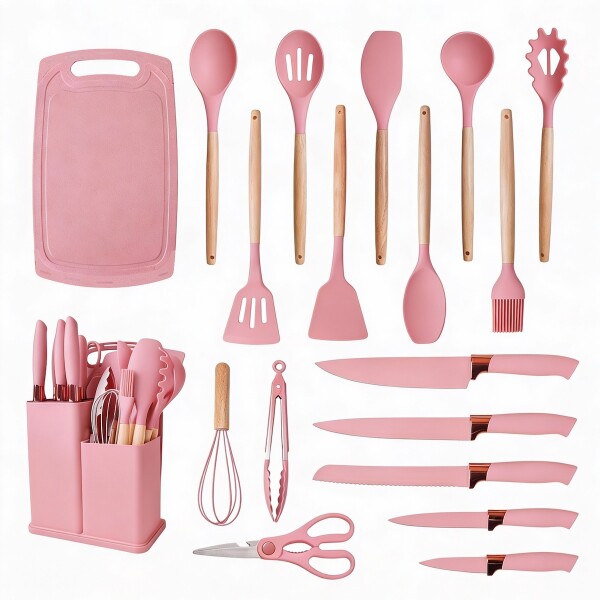Set de 19 Utensilios para Cocina Silicona Antiadherente IMBACK Rosa Set de 19 Utensilios para Cocina Silicona Antiadherente IMBACK Rosa
