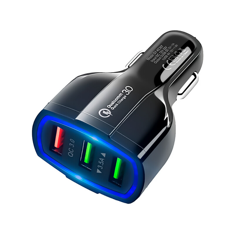 Cargador para Auto 3 Puertos USB A 35W QC 3.0 de 7AMP Cargador para Auto 3 Puertos USB A 35W QC 3.0 de 7AMP