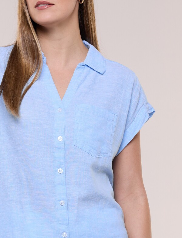 Camisa De Lino Con Bolisillo CELESTE