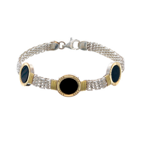Pulsera de plata 925, double en oro 18 ktes y onix. Pulsera de plata 925, double en oro 18 ktes y onix.