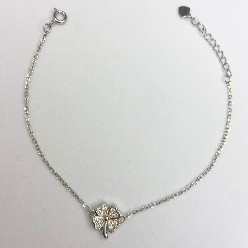 PULSERA DE PLATA TREBOL CON CIRCONIAS, LARGO 17+3 CM L5dslf-01687-b-x4