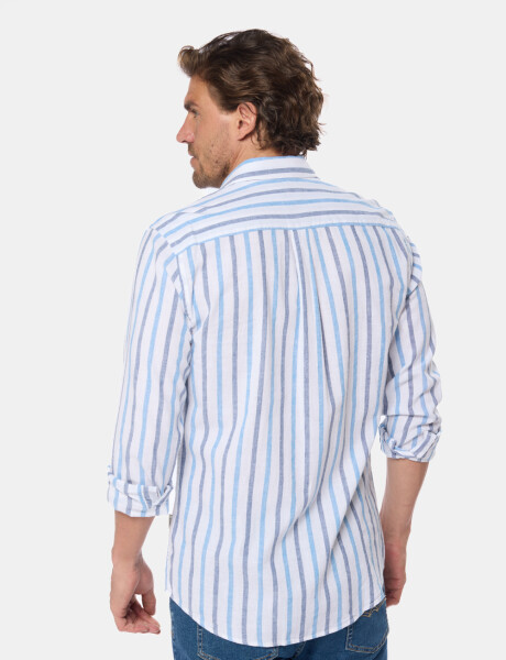 CAMISA DE LINO RAYADA Azul