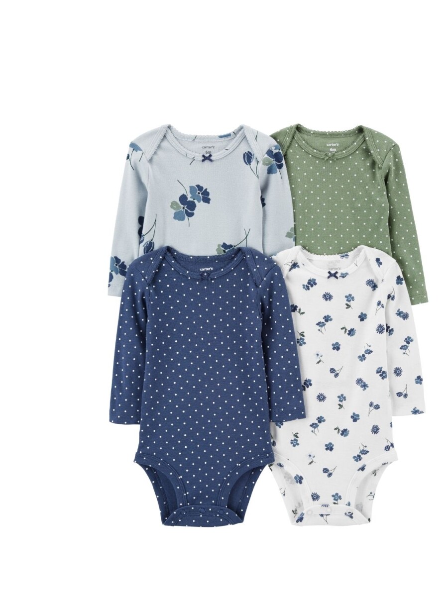 Pack X4 Bodies Carters Manga Larga Algodón - AZUL-GRIS-VERDE 