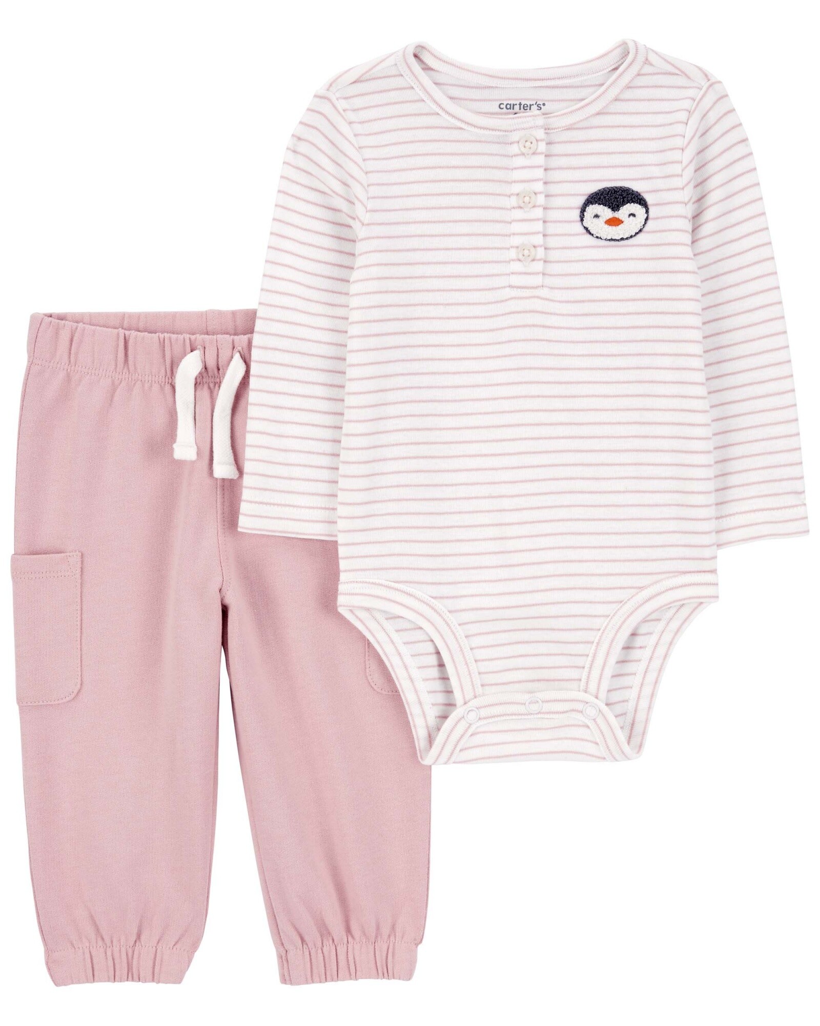 Set dos piezas de algodón, pantalón y body, estampa pingüino Sin color