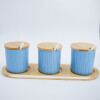 Set de Recipientes en Cerámica con Tapa y Cuchara Celeste
