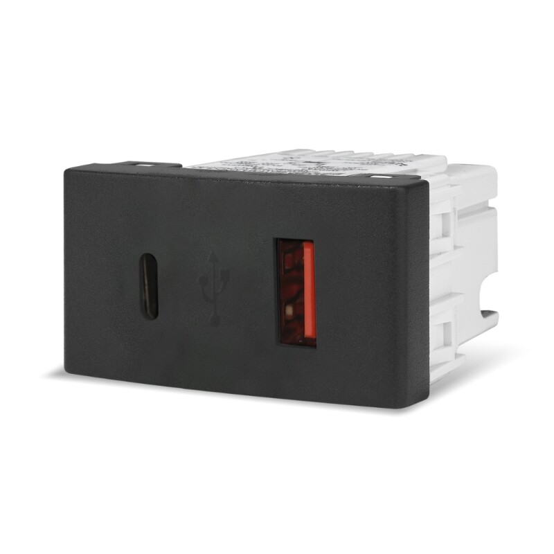 TOMA DOBLE USB A+C 30w. NEGRO SIST. MOD. TOMA DOBLE USB A+C 30w. NEGRO SIST. MOD.