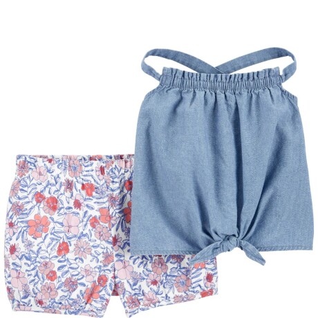 Set Carters Short y Blusa Símil Jean con Tirantes Cruzado AZUL