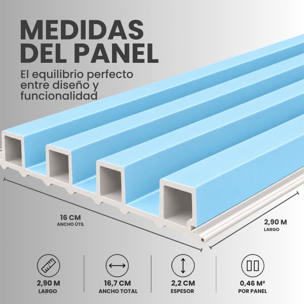 Pack x10 Wpc Simil Madera Wall Panel Lambrin 2.90x16.7 Celeste 1