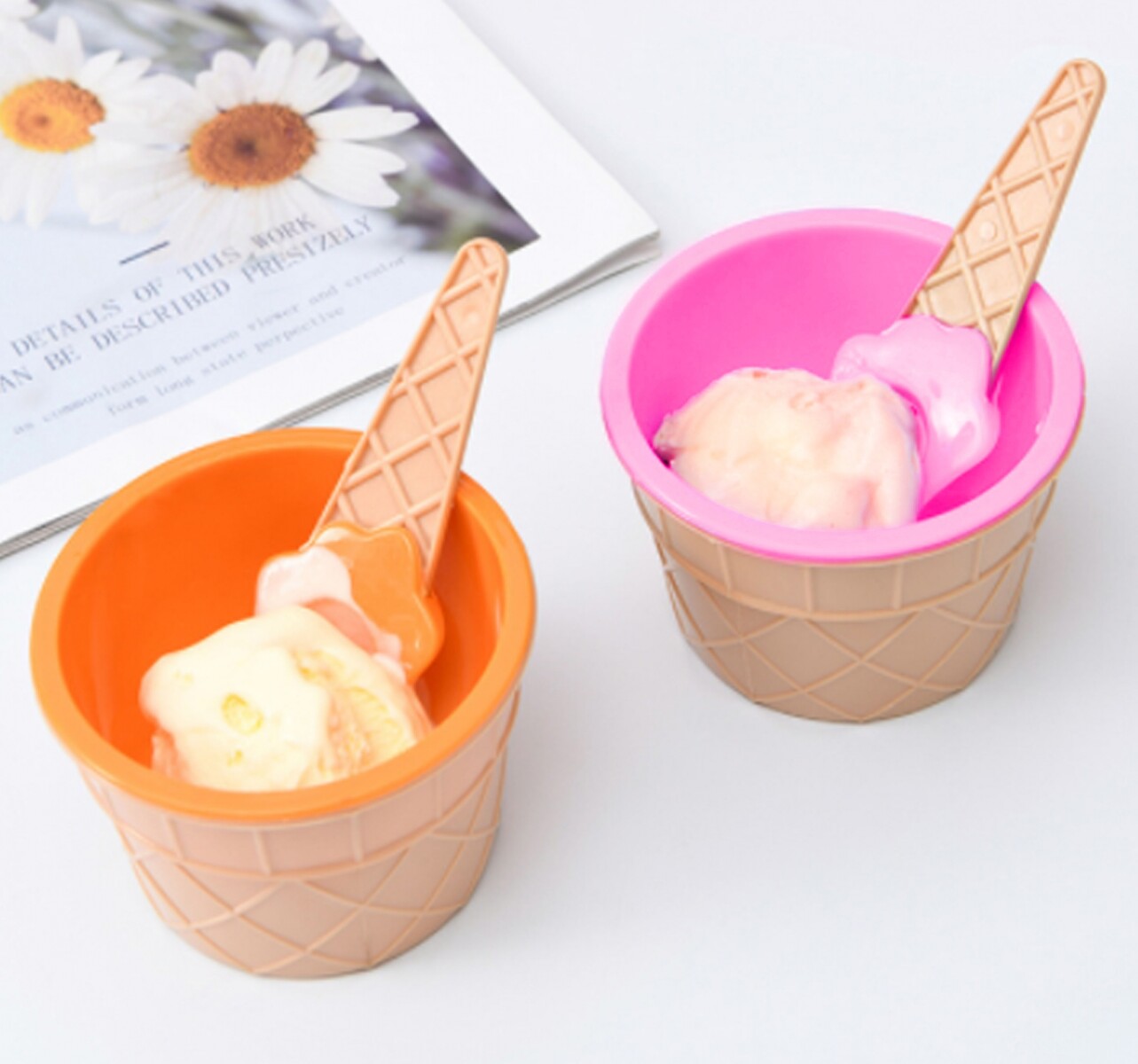 Set x 2 Potes de helado para niños con cuchara 