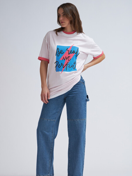 Camiseta larga manga corta estampada Blanco