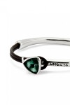 PULSERA FINA CON ALEACIÓN DE METALES BAÑADA EN PLATA DE LEY CON CUERO Y CRISTAL FACETADO VERDE Pulsera