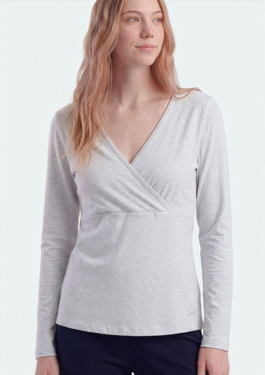 BLUSA CRUZADA DE MANGA LARGA CON CUELLO EN V - GRIS 