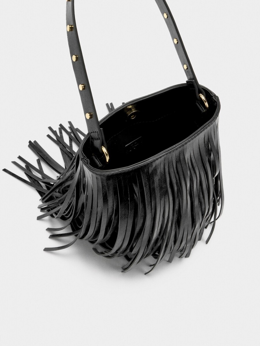 Bolso Bombonera Con Flecos Largos negro
