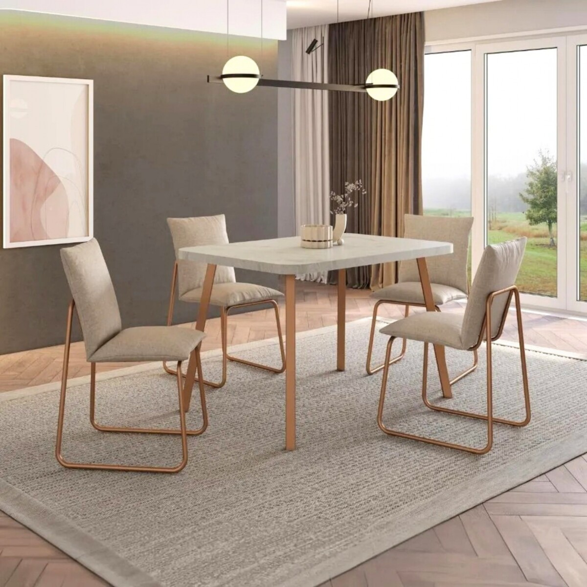 Juego de comedor - 4 sillas Soft Stellar Rectangular - Marrón 