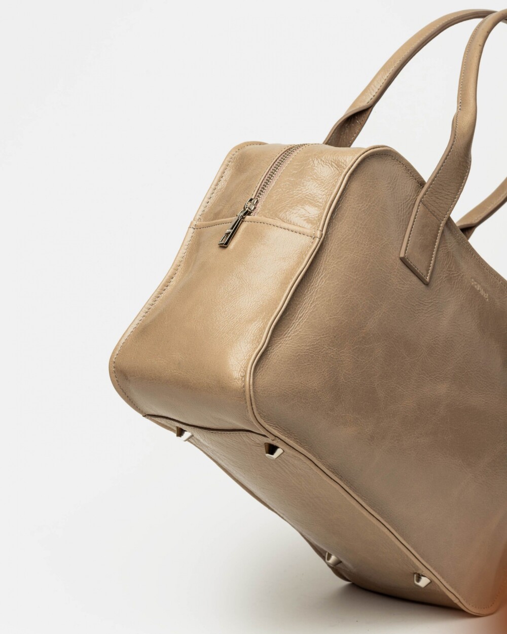 Bolso Capri en cuero arrugado Taupe