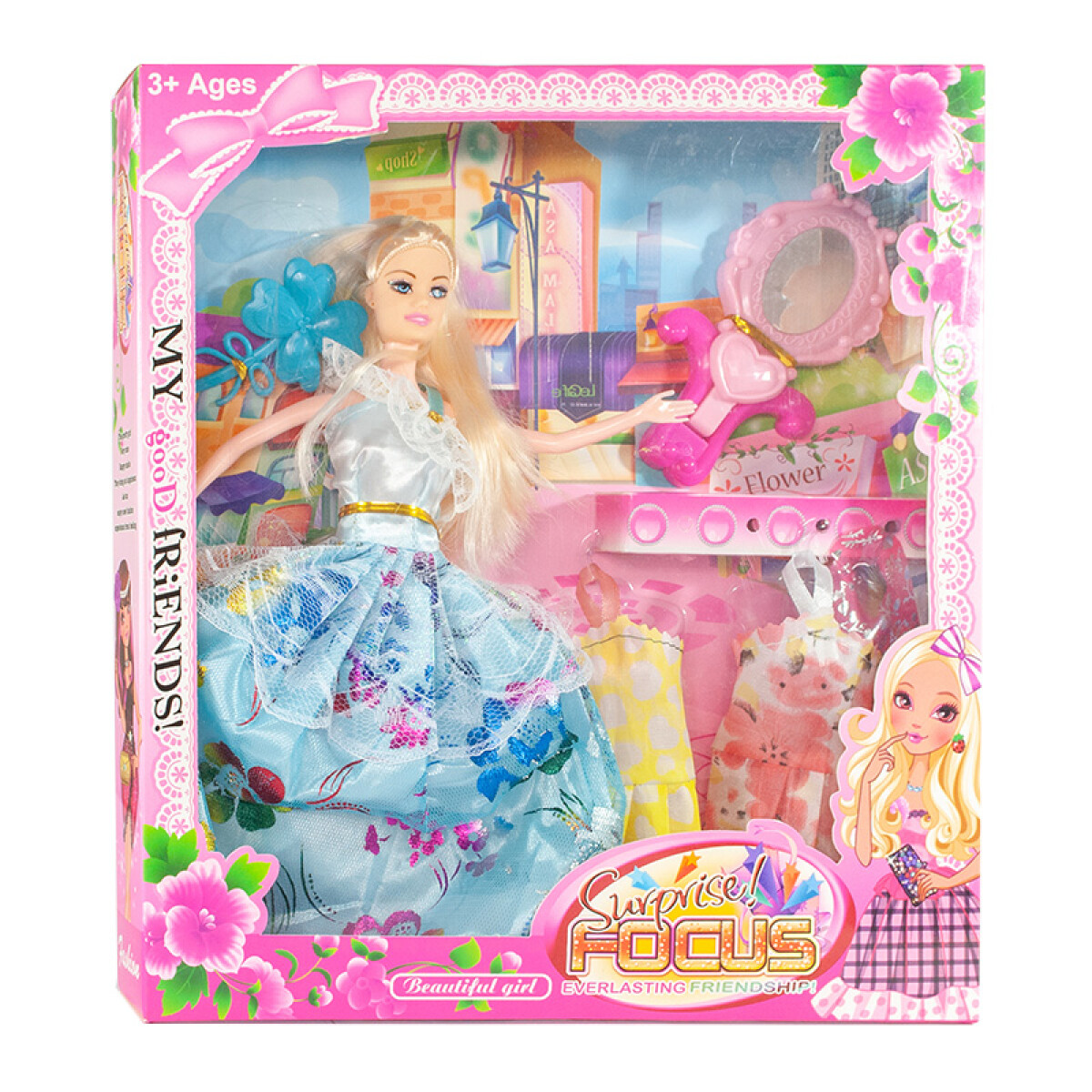 OUTLET Muñeca goma 33cm vestido fiesta c/acc caja visora - Outlet Muñeca Goma 33cm Vestido Fiesta C/acc Caja Visora 