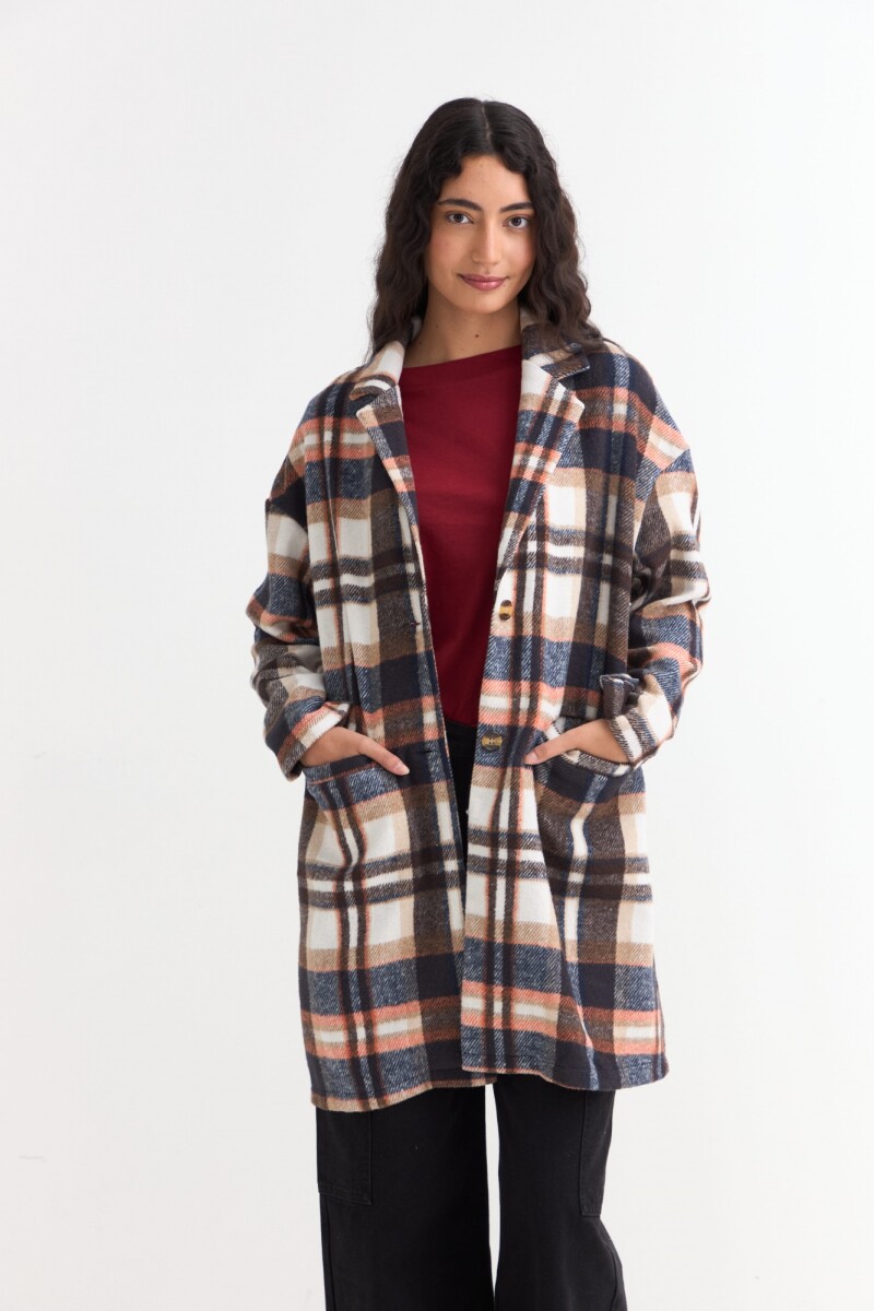 Tapado liviano de paño a cuadros - Azul marino 