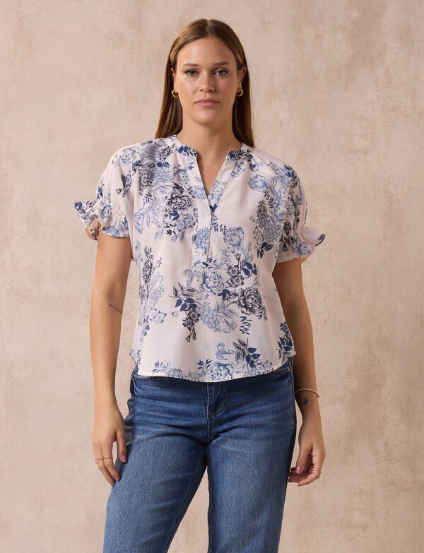 Blusa Frunce Espalda BLANCO/AZUL