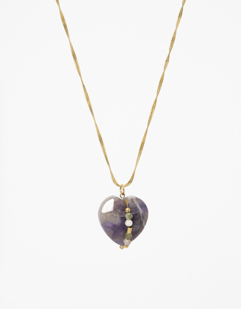 Cadena Corta con Dije Piedra Cadena De Acero Con Dije Piedra - Violeta Lila