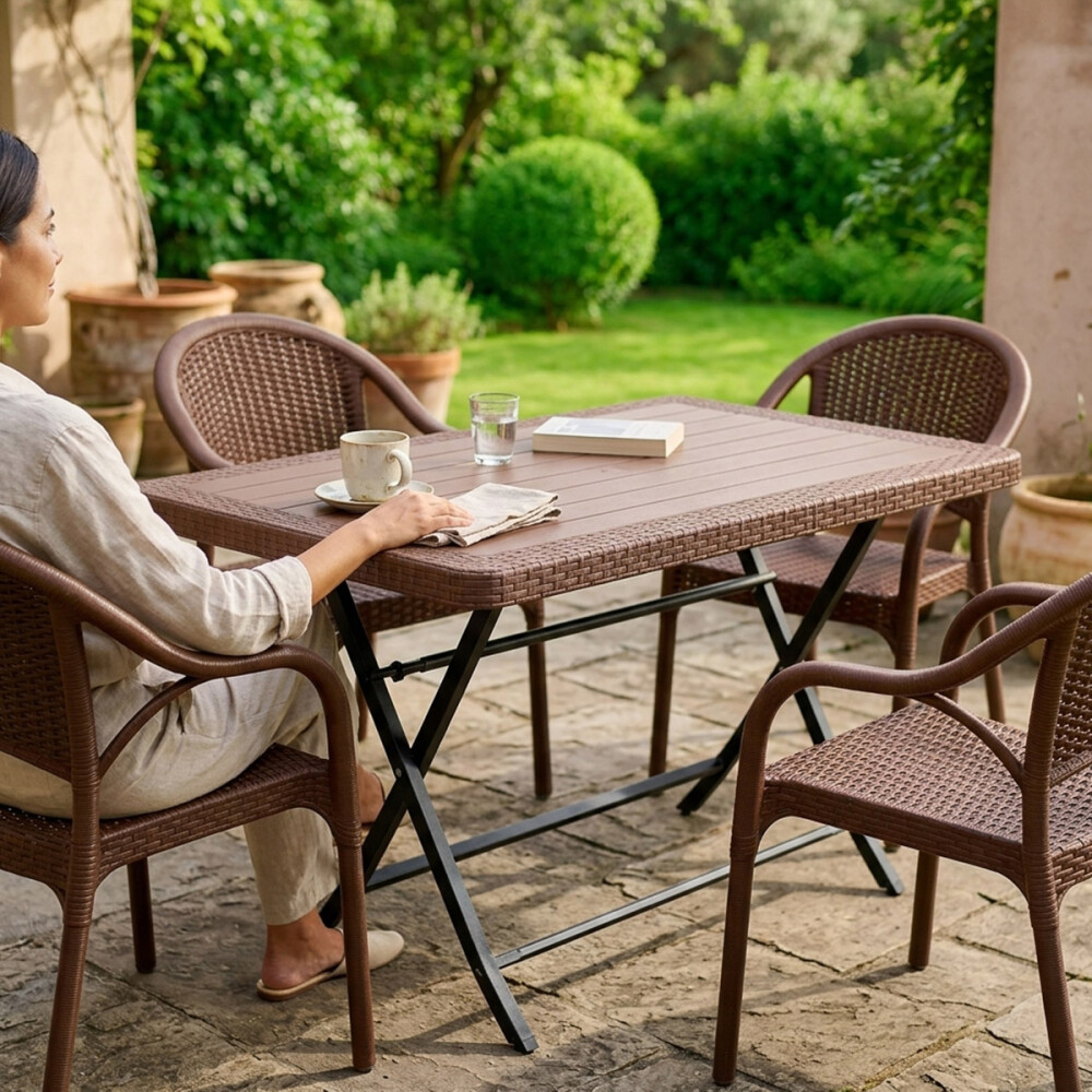 Mesa Comedor Plegable Exterior 1.20m + 4 Sillas Jardin Marrón