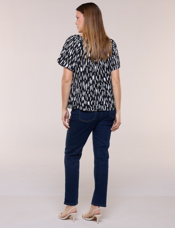 Blusa Holgada Escote Redondo Elastizado NEGRO/BLANCO