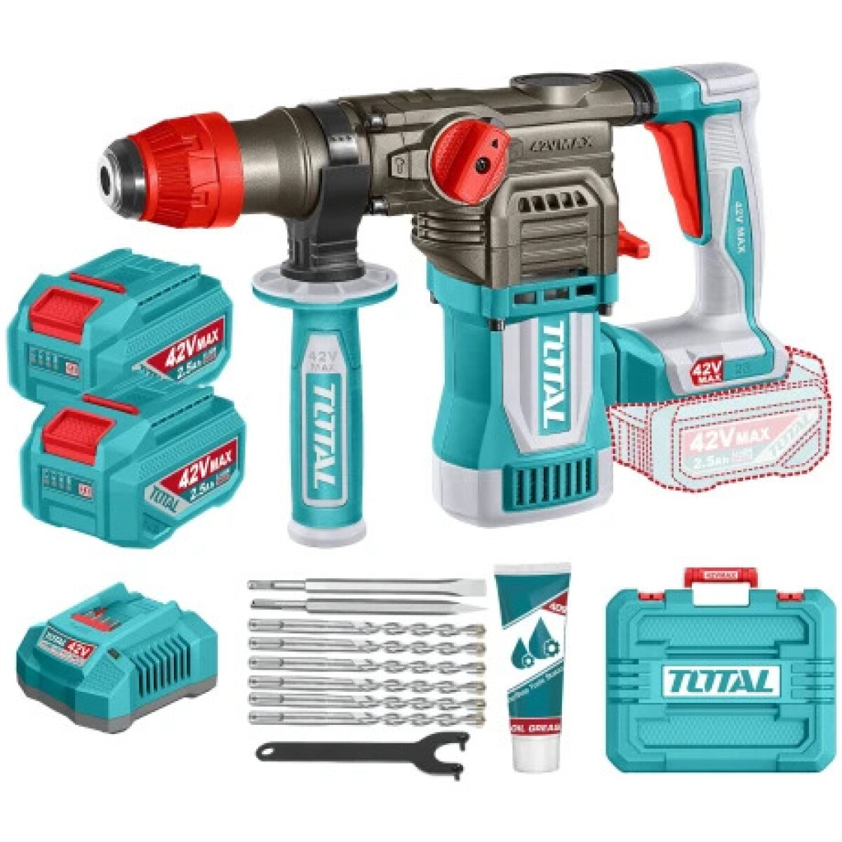 Rotomartillo Total 42v 28mm + 2 Bat + Carg TRHLI422882 
