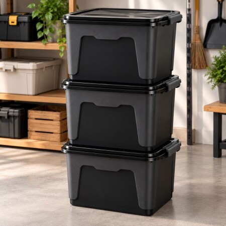 Combo Caja Organizadora Rischioto 65 litros x 3unds Negro Combo Caja Organizadora Rischioto 65 litros x 3unds Negro