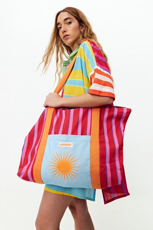 Bolso con sol y rayas multicolor