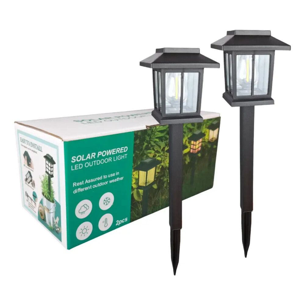 Set 2 Faroles Solares Para Jardin, Estaca Luz Cálida Set 2 Faroles Solares Para Jardin, Estaca Luz Cálida