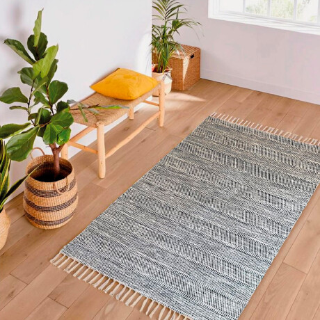 Alfombra Mediana Estilo Jaspeada Flecos Natural Y Navy Natural/navy