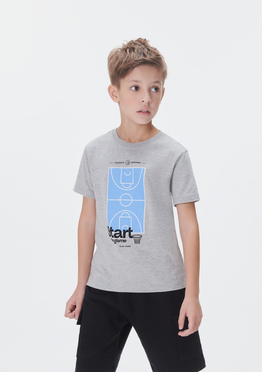 CAMISETA DE NIÑO MANGA CORTA ESTAMPADA - GRIS 