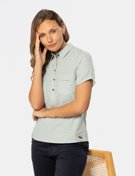 CAMISA DE LINO MEDIO BOTÓN Verde