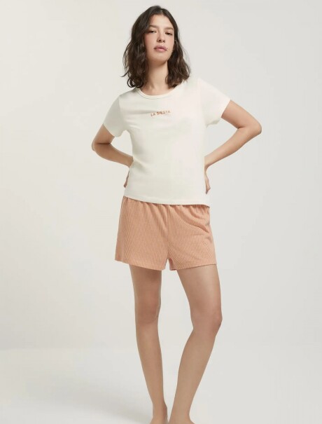 PIJAMA CON ESTAMPA DE ALGODÓN BEIGE