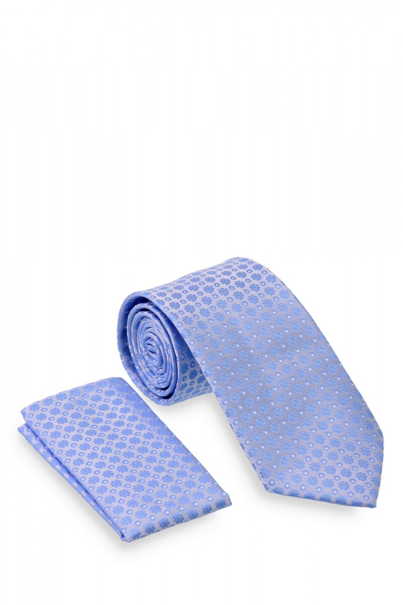Corbata con pañuelo 8 cm CELESTE OSCURO