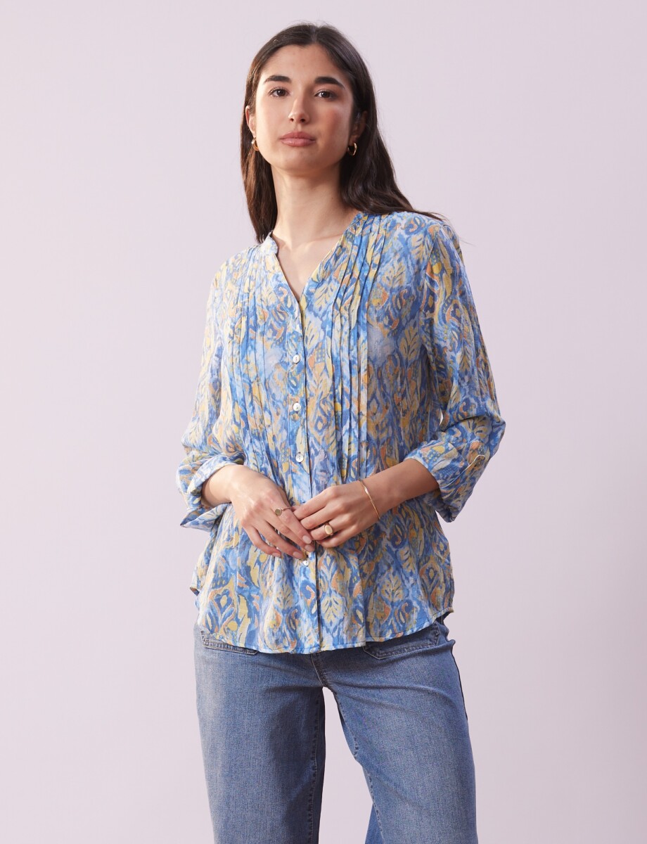Blusa Plisada - Azul/multi 